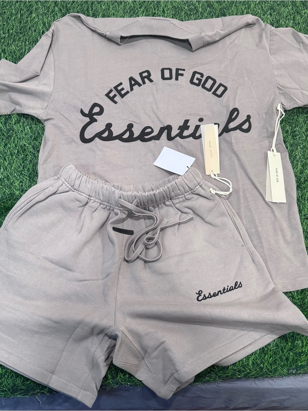 Fear of God Essentials Taupe UNISEX Lounge Tee & Shorts Set